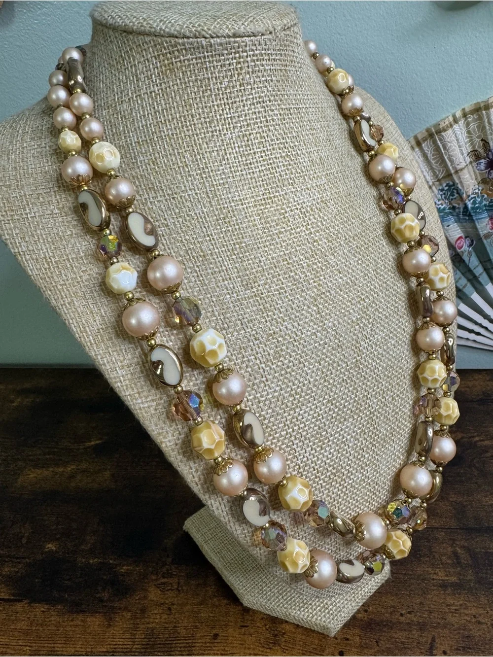 Boucher LeC Le Couturier Vintage Necklace Beaded Double Strand AB Crystal 1960’s - Picture 3 of 16